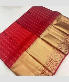 maroon red brown colour kanchi pattu sarees with All over Buttas design