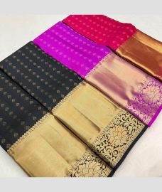 pink and block colour kanchi pattu sarees with All over Buttas design