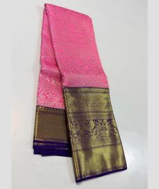 pink colour kanchi pattu sarees with All over design