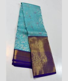 blue colour kanchi pattu sarees with All over design