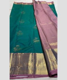 blue colour kanchi pattu sarees with Jari Border design