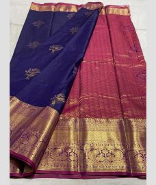 navy blue and purple colour kanchi pattu sarees with Jari Border design