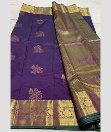 purple and brown colour kanchi pattu sarees with Jari Border design
