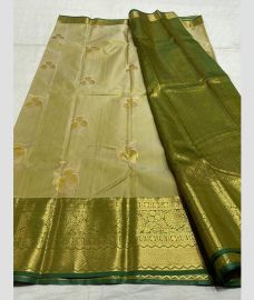 brown and grey colour kanchi pattu sarees with Jari Border design