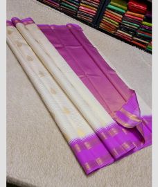 grey and purple colour kanchi pattu sarees with All over Buttas design