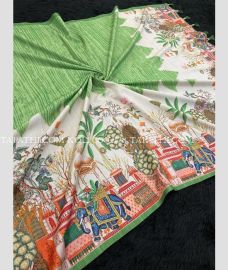Lite Green and Cream kollam pattu sarees with All over design - KOLP0002178