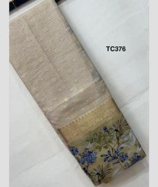 Bisque and Fern Green kora sarees with All over Buttas design