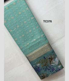Lite Turquoise and Blue kora sarees with All over Buttas design