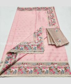 Baby Pink and Brown kota sarees with All over Embroidery work design - KOTA0000214