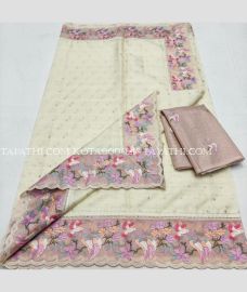 Cream and Brown kota sarees with All over Embroidery work design - KOTA0000215
