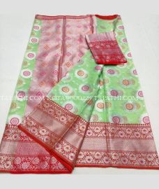 green and silver colour kota sarees with All over Printed design - KOTA0000228