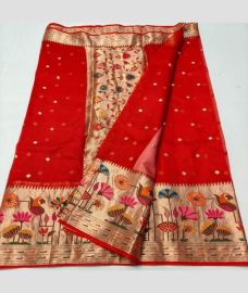 Red and Golden kota sarees with All over Buttas design