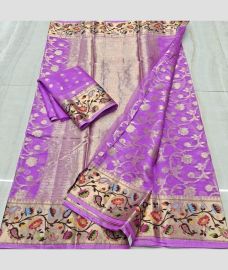 Purple Daffodil and Golden kota sarees with All over Embroidery work design