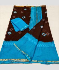 Chocolate and Blue kota sarees with All over Printed design