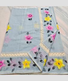 Lite Grey kota sarees with All over Hand Brush Printed design