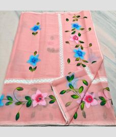 Pink Orange kota sarees with All over Hand Brush Printed design