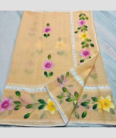 Deer Brown kota sarees with All over Hand Brush Printed design