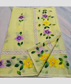 Lite Lemon Yellow kota sarees with All over Hand Brush Printed design