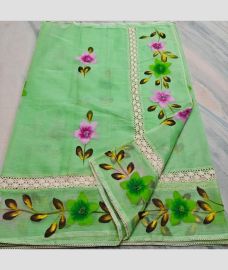 Aqua Seafoam Green kota sarees with All over Hand Brush Printed design