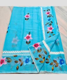Sky Blue kota sarees with All over Hand Brush Printed design