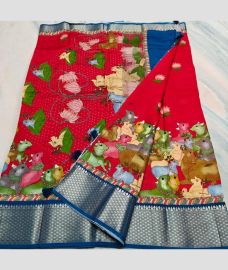 Red and Blue kota sarees with All over Printed design