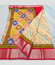Cream and Red kota sarees with All over Printed design
