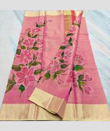 Rose Pink and Lite Golden kota sarees with All over Hand Brush Printed design
