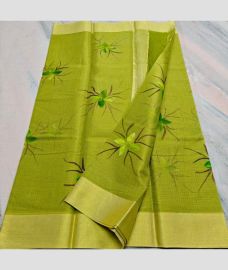 Lite Parrot Green and Acid Green kota sarees with All over Hand Brush Printed design