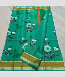 Medium Turquoise and Mehendi Green kota sarees with All over Hand Brush Printed design