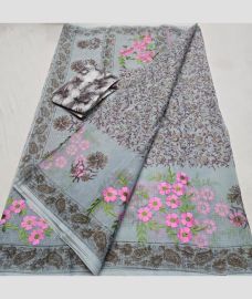 Dark Grey and Rose Pink kota sarees with All over Embroidery work design