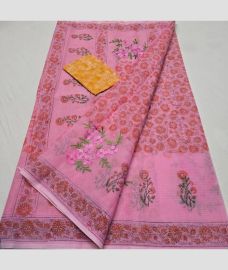 Rose Pink and Yellow kota sarees with All over Embroidery work design