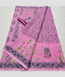 Rose Pink and Dark Grey kota sarees with All over Embroidery work design