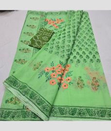Pista and Leafy Green kota sarees with All over Embroidery work design