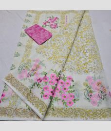 Cream and Dust Pink kota sarees with All over Embroidery work design