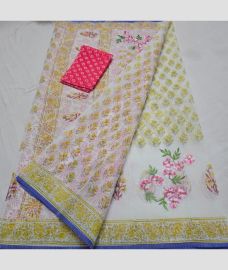 Cream and Line Yellow kota sarees with All over Embroidery work design