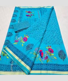 Sky Blue and Blue Ivy kota sarees with All over Embroidery work design