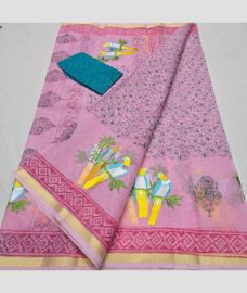 Baby Pink and Medium Teal kota sarees with All over Embroidery work design