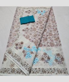 Cream and Medium Teal kota sarees with All over Embroidery work design