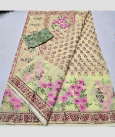 Lemon Yellow and Fern Green kota sarees with All over Embroidery work design