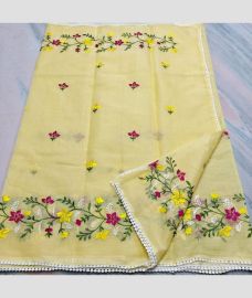 Lite Lemon Yellow kota sarees with All over Embroidery work design