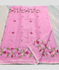 Rose Pink kota sarees with All over Embroidery work design