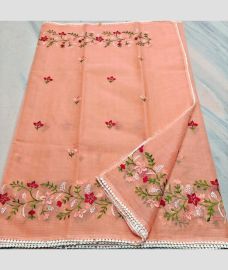 Peach kota sarees with All over Embroidery work design