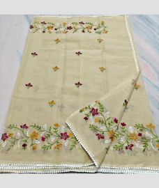 Cream kota sarees with All over Embroidery work design