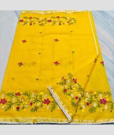 Yellow kota sarees with All over Embroidery work design
