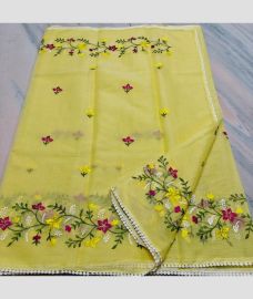 Lite Yellow kota sarees with All over Embroidery work design
