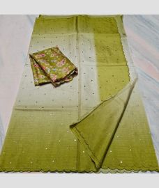 Leafy Green kota sarees with All over Mirror Work design
