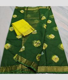 Dark Green and Yellow kota sarees with All over Buttas design