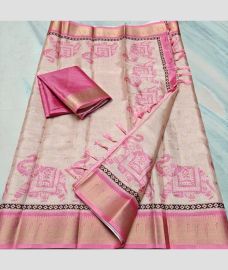Cream and Rose Pink kota sarees with All over Printed design