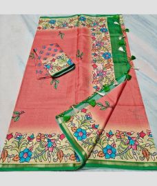 Copper and Green kota sarees with All over Khata work and Printed design