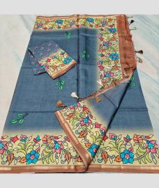 Grey and Brown kota sarees with All over Khata work and Printed design